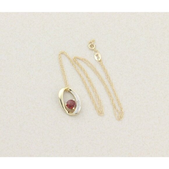 10K Yellow Gold Natural Garnet and Diamond Necklace with 20 inch chain - Picture 7 of 8